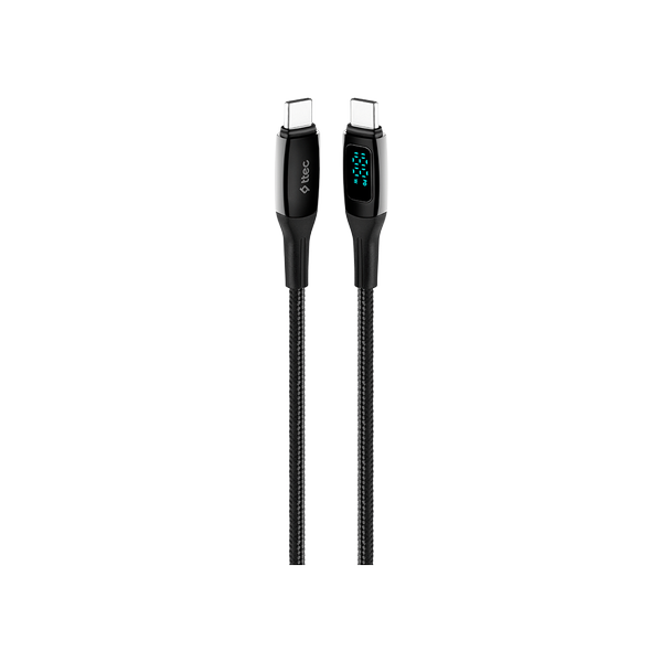 ttec AlumiCable LCD USB-C – USB-C 100W PD/QC 150cm Hızlı Şarj/Data Kablosu Siyah