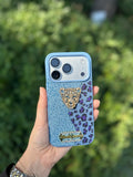Leopar Taşlı Kılıf Mavi