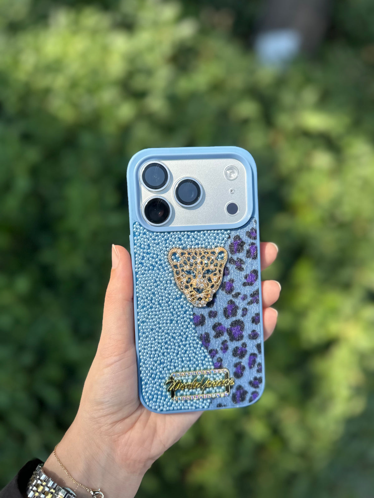 Leopar Taşlı Kılıf Mavi