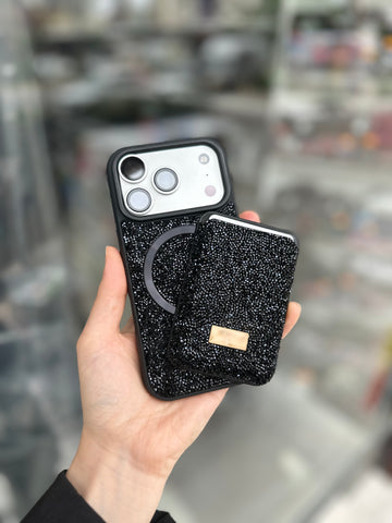 Taşlı MagSafe Kartlık + Kılıf Seti Siyah