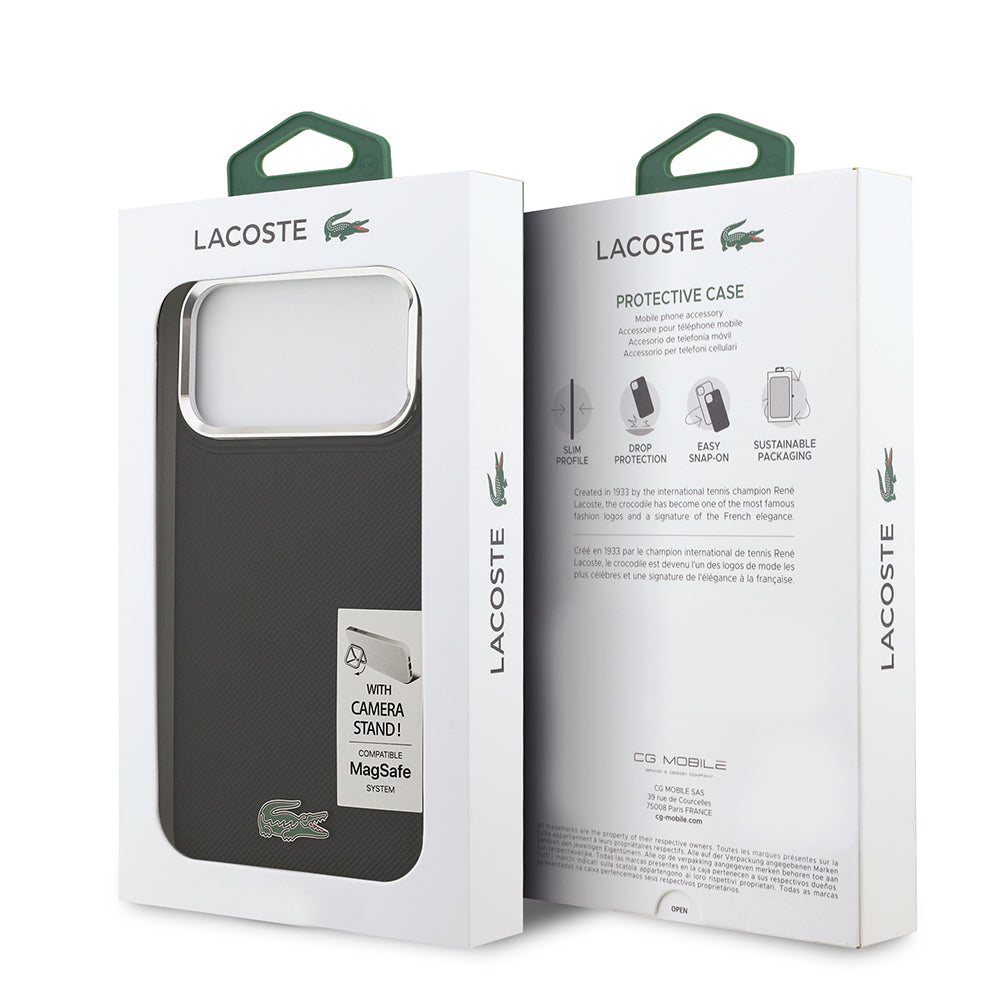 Lacoste Orjinal Lisanslı M-safe Şarj Özellikli  Standlı Metal Logolu Kapak Siyah