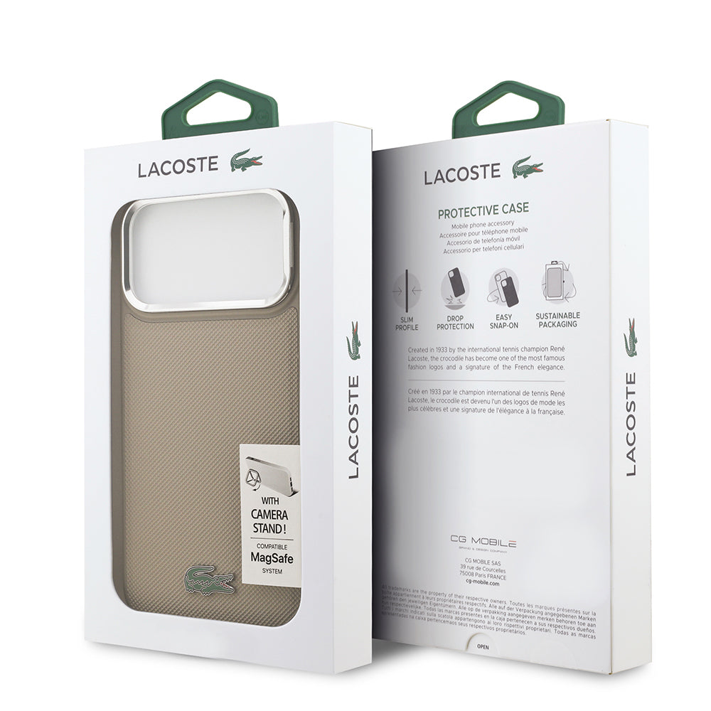 Lacoste Orjinal Lisanslı M-safe Şarj Özellikli Standlı Metal Logolu Kapak Bej