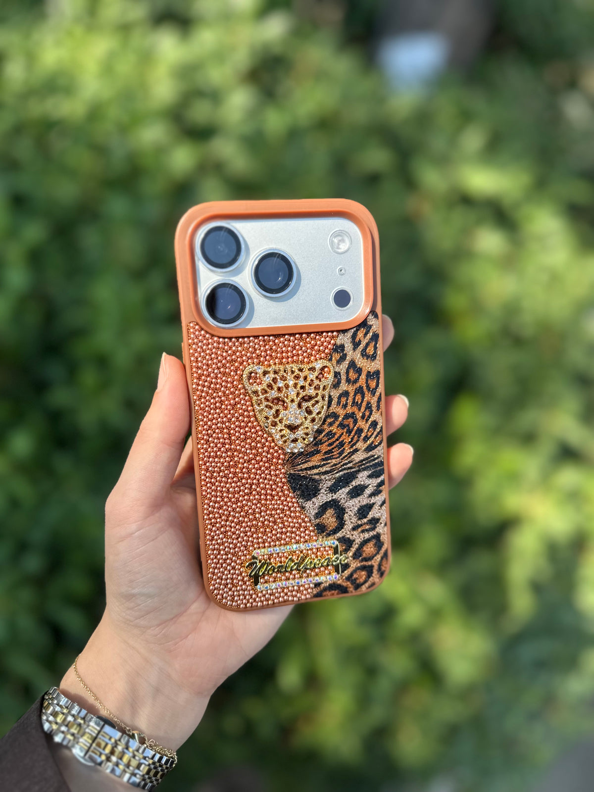Leopar Taşlı Kılıf Kahverengi