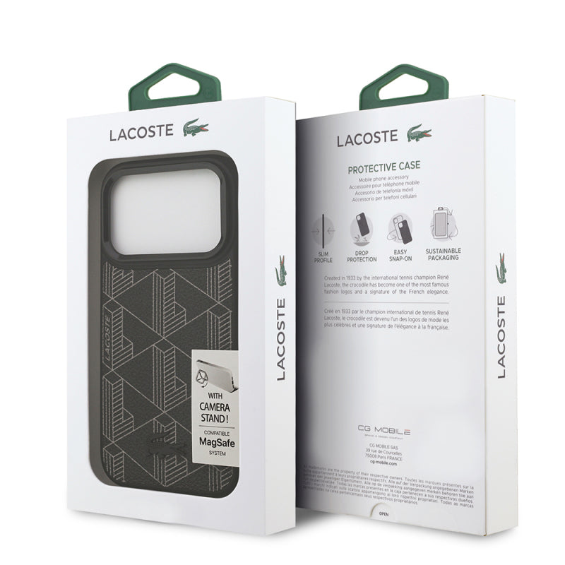 Lacoste Orjinal Lisanslı M-safe Şarj Özellikli Standlı Deri Karışık Desenli Kapak Siyah