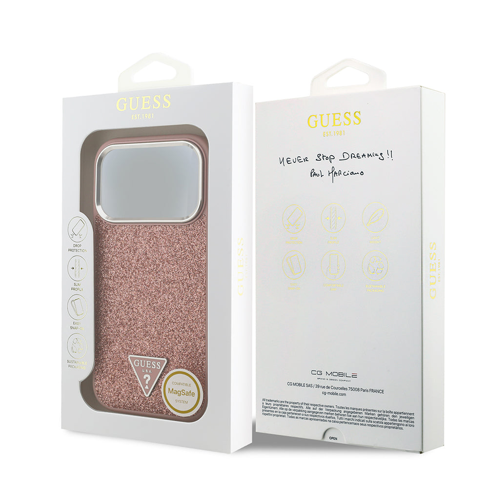 Gues Orjinal Lisanslı Üçgen Logolu Glitter Kapak Pembe