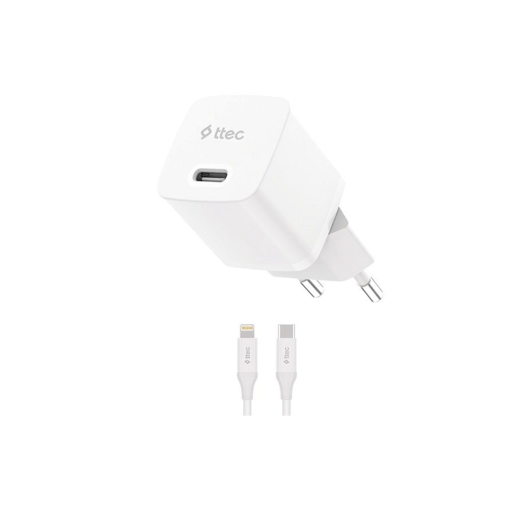 ttec SmartCharger GAN 20W PD Seyahat Hızlı Şarj Aleti + USB-C - Lightning 150cm Kablo