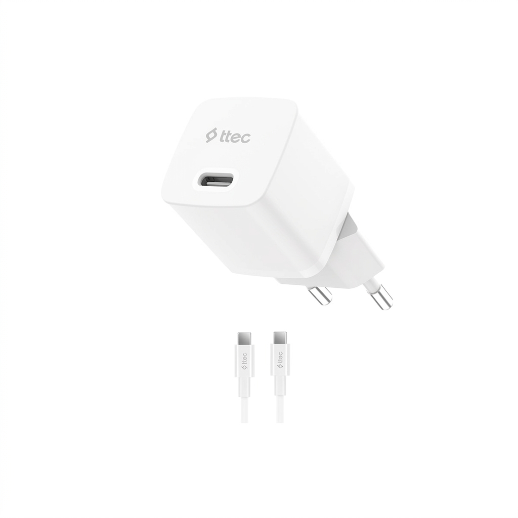 ttec SmartCharger GAN 20W PD Seyahat Hızlı Şarj Aleti + USB-C - USB-C 3A Kablo
