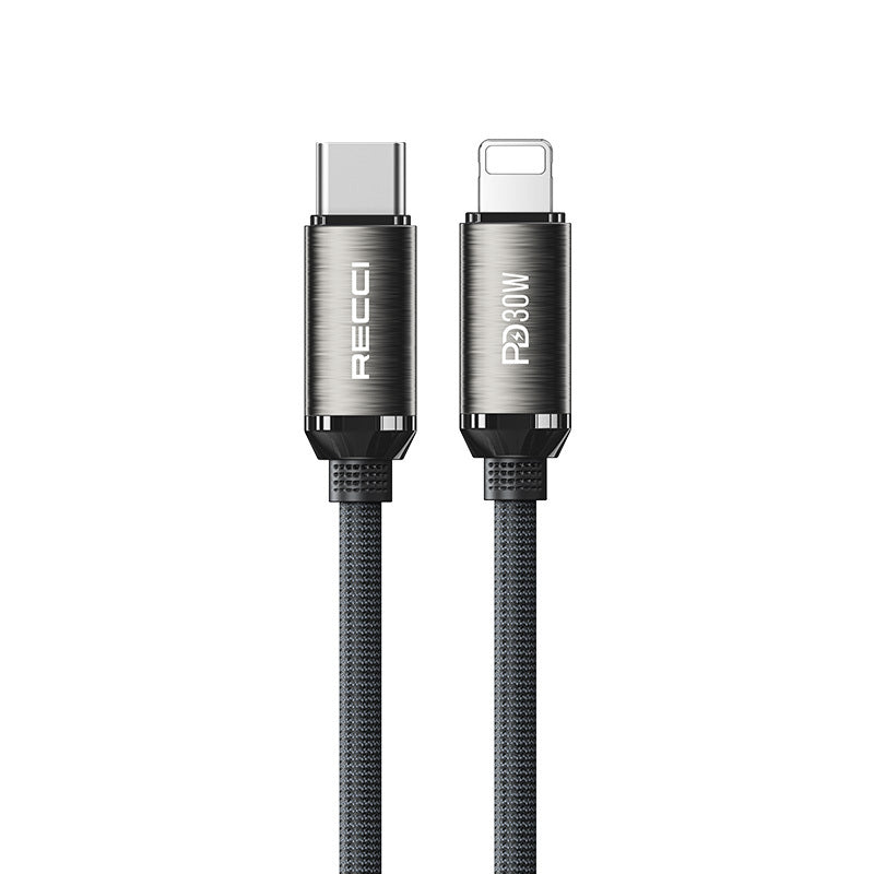 Recci Type-C to Lightning PD 30W Örgü Tasarımlı Hızlı Şarj Özellikli Data ve Şarj Kablosu 1M